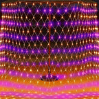 WATERGLIDE Outdoor Halloween Net Lights, 12FT x 5FT 360 LED Fairy String Light with 8 Lighting Modes, Connectable Light Safe Adaptor for Garden Tree Bushes Holiday Party Decorations, Orange & Purple