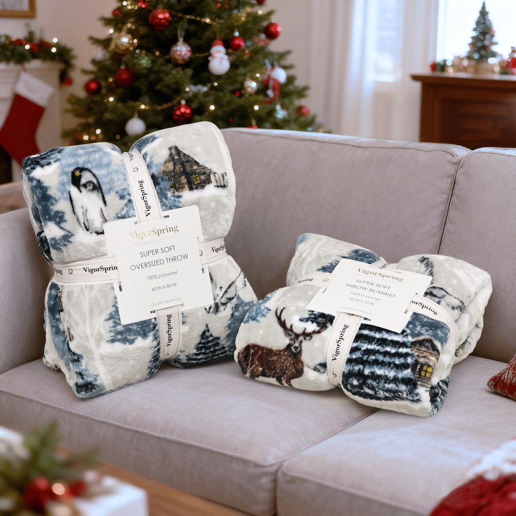 VigorSpring Christmas Throw Blanket - 60x80 inches, Holiday Christmas Tree Reindeer Snowflakes Fleece Blanket Winter Soft Blanket for Couch Sofa Bed Lounging, Ideal Gifts for Kids Adults Wife Self