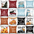 GlikCeil Set of 16 Winter Pillow Covers 18 x 18 Inch Seasonal Throw Pillow Covers Christmas Holiday Pillowcases Decorative Cushion Pillowcases for Farmhouse Home Couch Sofa Decor