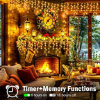 XURISEN 66ft Christmas Lights Decorations Outdoor, 640 LED 8 Modes Curtain Fairy Lights with 120 Drops,Plug in Waterproof Timer Memory Function for Christmas Holiday Wedding Party Decor(Warm White)