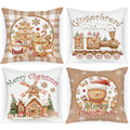 Lanpn Christmas Throw Pillow Covers 18x18 Set of 4, Gingerbread Man House Pillow Covers Christmas Pillowcase Decorative Cushion Cover for Home Bedroom Couch Sofa Decor (Brown)