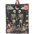 VODRM Gothic Skull Blanket Skeleton Romantic Throw Blankets with Flowers & Crescent Moon,Birthday Gifts for Kids Adult,Lightweight Soft Fleece,for Sofa Couch Bed Room Goth Halloween Decor 50x60in