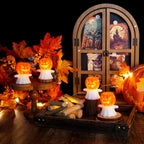 Homemory Real Wax Pumpkin Ghost Lamp, 4 Pcs Flickering Flameless Candles with 6hrs Timer, Spooky Halloween Pumpkin Candles, LED Battery Operated Lights for Home Halloween Decor, Theme Party