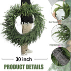 Artgar 30 Inch Christmas Pine Wreath Christmas Wreaths for Front Door, Real Touch Artificial Green Pine Wreath for Home Indoor Outdoor Wall Window Porch Farmhouse Winter Decor