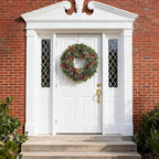 FR Artificial Pre-Lit Fir Christmas Wreath Holiday Accent Decoration, Wintry Pine, Decorated with Pine Cones Berry Clusters, with LED Lights Battery Operated for Door, Mantel - 16 Inch