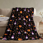 Halloween Blanket Cute Gnome Pumpkin Black Blanket Halloween Lightweight Throw Blanket for Women Kids Soft Cozy Fleece Couch Living Room 40x50 inches