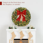 Best Choice Products 48in Pre-Lit Christmas Wreath w/Berries & Pinecones, Large Artificial Indoor/Outdoor Decor for Door, Mantel w/Red Bow, Plug-in