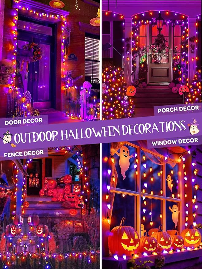 Upgraded 250 LED C6 Connectable Halloween String Lights, 82FT Orange and Purple Lights, Waterproof Fairy Twinkle Light Plug in with 13 Modes & Timer for Outdoor Indoor Party Tree Halloween Decorations