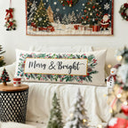 OTOSTAR Merry Bright Christmas Decor Pillow Cover 14x36 Inch Extra Long Lumbar Decorative Throw Pillow Case Eucalyptus Mistletoe Winter Holiday Cushion Cover for Couch Bed Sofa Decor (Merry & Bright)