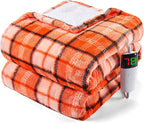 Orange Heated Throw Blanket Electric, 50X60 Heating Throw with 10 Heats Levels&8 Hours Auto Off&Timer for Lap, Plaid Soft Sherpa Orange Blanket Warmer Gift for Women Adults,Halloween Home Decor
