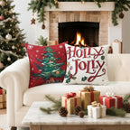 Artscope Christmas Tree Snowman Throw Pillow Covers 18x18 Inch Set of 4, Let It Snow Holly Jolly Winter Hoilday Christmas Decoration Pillow Cases for Home Sofa Couch Decor-Red