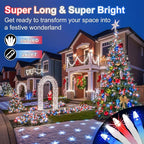 750 LED 240FT Christmas String Lights Outdoor, Christmas Light with 8 Lighting Modes& Timer & Memory, Plug in Waterproof Clear Wire Twinkle Light for for Xmas Yard Tree Party Decor Red White Blue