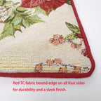 Christmas Tapestry Throw Pillow Cover 18x18 Inch - Festive Woven Jacquard Poinsettia & Holly Cushion Case - Red Piped Edges, Hidden Zipper - Decorative Holiday Home Decor for Sofa/Couch