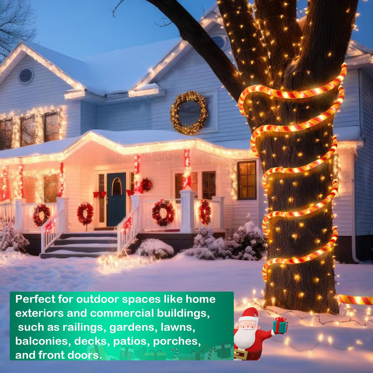 Vigdur Christmas Candy Cane Rope Lights - 18FT LED Rope Lights Outdoor Waterproof Decorative Christmas Lights for Holiday Party Home Patio Indoor Xmas Decorations(216 LEDs)