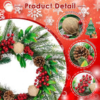 Christmas Wreaths for Front Door Outside Decor, 20" Red Berries Linen Ball Pine Boughs Winter Artificial Wreath Decorations with Hanging Sign for Xmas Holiday Home Door Wall Window Fireplace Indoor