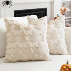 OTOSTAR Set of 2 Ghost Pillow Covers Halloween Throw Pillow Covers for Sofa Couch Bed Living Room Soft Plush Short Wool Velvet Farmhouse Throw Pillow Covers for Thanksgiving Cream Beige 14x14 Inch
