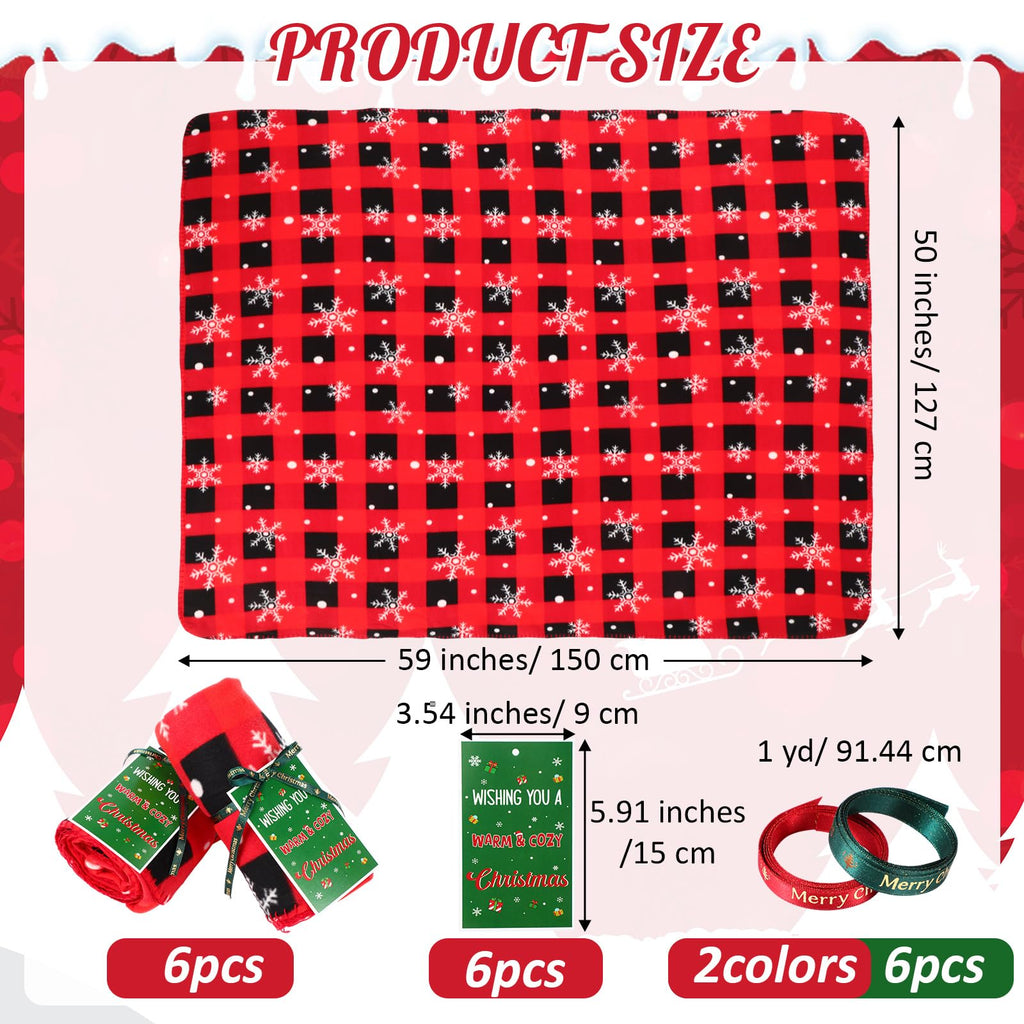 HunnmingRe 6 Set Christmas Fleece Throw Blanket Bulk Xmas Gift Set Include Merry Christmas Ribbon and Gift Card 50 x 60 Inch Holiday Blanket for Couch Sofa Winter Travel Decoration