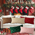 Lanpn Christmas 12x24 Throw Pillow Covers Set of 2, Winter Star Christmas Tree Throw Pillow Cases Soft Plush Faux Fur Wool 12 x 24 Winter Cushion Cover for Indoor Home Bedroom Couch Sofa Decor (Beige)