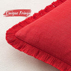 MIULEE Christmas Decorative Throw Pillow Covers Neutral Linen Fringe Throw Pillows Euro Shams Set of 2 Red Boho Farmhouse Cushion Covers with Tassels for Couch Sofa Bed Living Room Decor 22x22 Inch