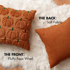 MIULEE Fall Pumpkin Throw Pillow Covers Decor Set of 2 Dark Rust Green Stem 18 x 18 Decorative Cushion Covers Soft Faux Fur Couch Pillows for Autumn Harvest Outdoor Porch Farmhouse Halloween Home