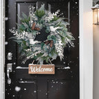 Winter Wreaths for Front Door Outside- 24 Inch Outdoor Christmas Wreath with White Owl,Pine Cones,Cedar and White Berries,Artificial Snowy Winter Decorations for Home Farmhouse Door Decor
