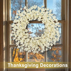 26 Inch Realistic Fall Wreaths for Front Door Outside Autumn Wreath Outdoor Indoors Fall Decorations for Home Thanksgiving Halloween Holiday Decorations Clearance for Wall Porch Door (Fall White)