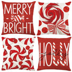 Heirloom Haven 4pcs Christmas Pillow Covers Decoration,18x18in Red Candy Pillow Case Merry Bright Holly Throw Pillow Covers Cushion Cases for Winter Holiday Seasonal Farmhouse Couch Sofa Home Decor