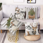 Coeufuedy Christmas Stripe Pillow Covers 18x18 Inch Set of 4 Snowman Reindeer Gloves Eucalyptus Winter Holiday Decorative Farmhouse Cushion Covers for Sofa Couch Living Room