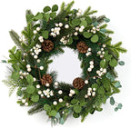 20 Inches Vintage Christmas Wreath Classic Christmas Wreaths for Front Door Rustic Holiday Winter Wreath with White Berry Pine Cones for Doors Windows Indoors Outside Hanging Decoration