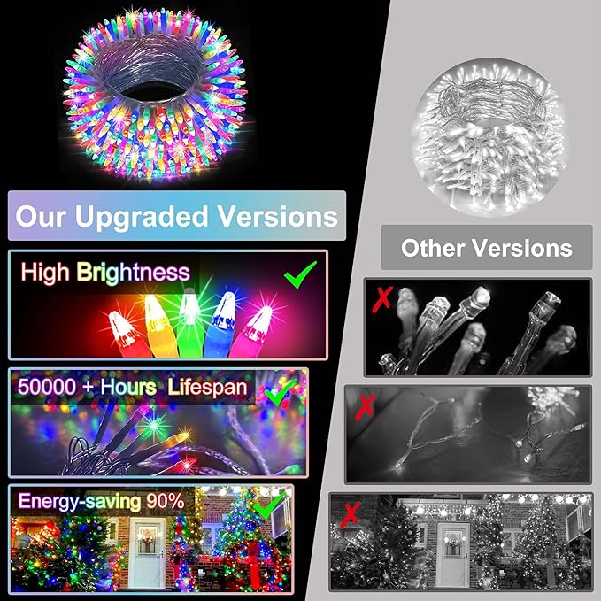 750LED Christmas Lights Outdoor Use, 240ft 12 Modes Multicolor LED String Lights with Timer Dimmable, Waterproof Christmas Tree Lights for Xmas Patio Yard Fence Balcony Garden Decor Multicolor