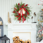 Christmas Wreath with Lights,Outdoor Pre-lit Christmas Wreaths for Front Door-24 Inch Xmas Door Wreath with Pine Needles Pine Cones and Red Berries- Farmhouse Home Christmas Decorations