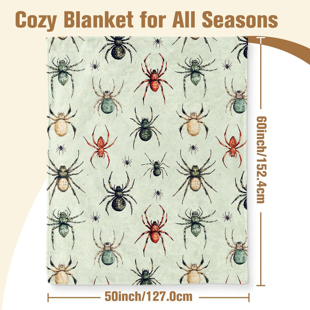 Aimego Halloween Spider Blanket Gifts for Boys Girls Gothic Spider Throw Blankets for Kids Spiders Green Decor for Sofa Living Room Bed(50X60 Inch)