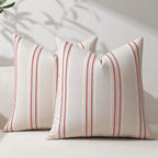 Hckot Christmas Pillow Covers 18x18 Set of 2 Red Striped Throw Pillow Covers Linen Decorative Pillows Square Cushion Covers for Sofa Couch Bed Living Room Xmas Winter Decorations(Red)