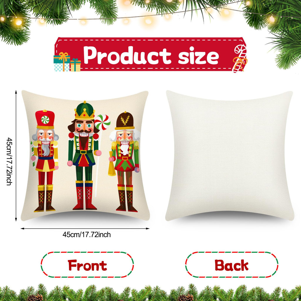 Tatuo 6 Pcs Christmas Santa Claus Nutcracker Throw Pillow Cover Nutcracker Santa Cushion Decoration 18 x 18 Inch Pillowcase Holiday Decoration for Sofa Couch Bed