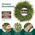 26 Inch Christmas Wreaths for Front Door, Real Touch Norfolk Pine Wreath with Welcome Sign, Large Festive Green Wreath for Farmhouse, Porch, Windows, Wall, Table, Indoor, Outdoor, Home Decor