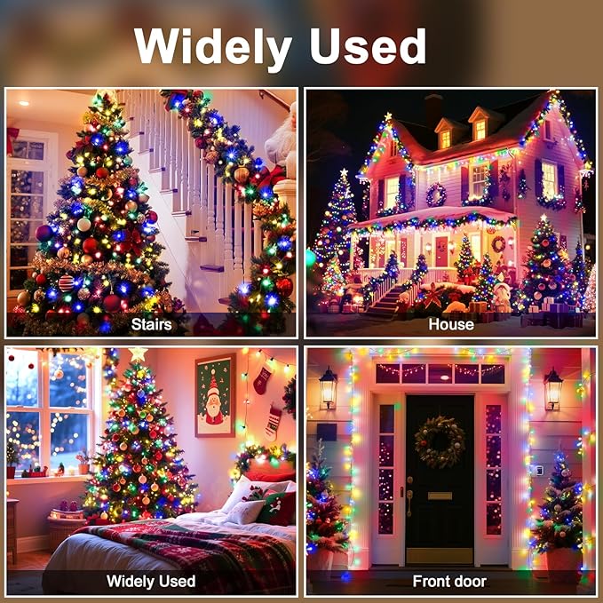 114 FT 350 LED String Lights Outdoor Indoor, Christams String Lights Waterproof 8 Modes & Timer, Fairy Lights Plug in for Bedroom, Weeding, Patio, Party, Holiday,Christmas Decor（Multicolor）