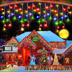 SAUIRS 100FT 960 LED Christmas Lights Outdoor Decorations with 180 Drops Timer 8Mode Curtaing String Lights Waterproof Plug in Fairy Lights for Indoor,Xmas,Party,Patio,Window,Trees Decor(Multicolor)