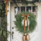 Christmas Decorations -24 Inch Christmas Wreath, Norfolk Pine Wreath, Christmas Wreaths for Front Door, Christmas Door Wreath with Bow Ribbon for Home Table Wall Window Indoor Outdoor