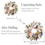 Valery Madelyn 18 Inch Halloween Wreath for Front Door with Lights, Pre-Lit Fall White Pumpkin Skull Wreath Pink Roses Halloween Decorations for Home Porch Table Centerpiece Party Holiday Autumn Decor