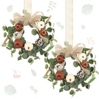 Syhood 2 Pcs 9" Mini Fall Wreath Small Pumpkin Cabinet Wreath Autumn Eucalyptus Decor with Rustic Bow for Fall Harvest Thanksgiving Porch Wall Window Decor(Eucalyptus Pumpkin Style)
