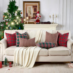 Red Tartan Plaid Christmas Decorative Throw Pillow Covers 18x18 Set of 2, Red Plaid Christmas Decor Tartan Pillows for Couch Bed & Living Room, Retro Classic Xmas Decorations for Winter Holiday