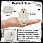 4PCS Ceramic Ghost Light Up Decor, Cute Ghost Halloween Decor, Small White Ghost Figurine Timer Led Ghost Figurines for Desk Tabletop Centerpieces，Halloween Decoration Indoor