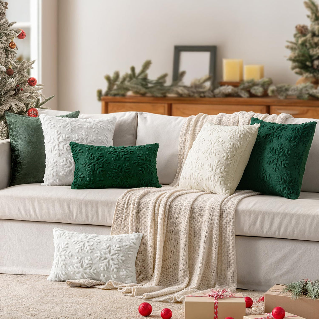 MIULEE Christmas Cream White Throw Pillow Covers Snowflakes Decorative 22×22 Inch Faux Wool Winter Festival Couch Pillow Covers Set of 2 Farmhouse Holiday Home Decors for Sofa Livingroom Bed