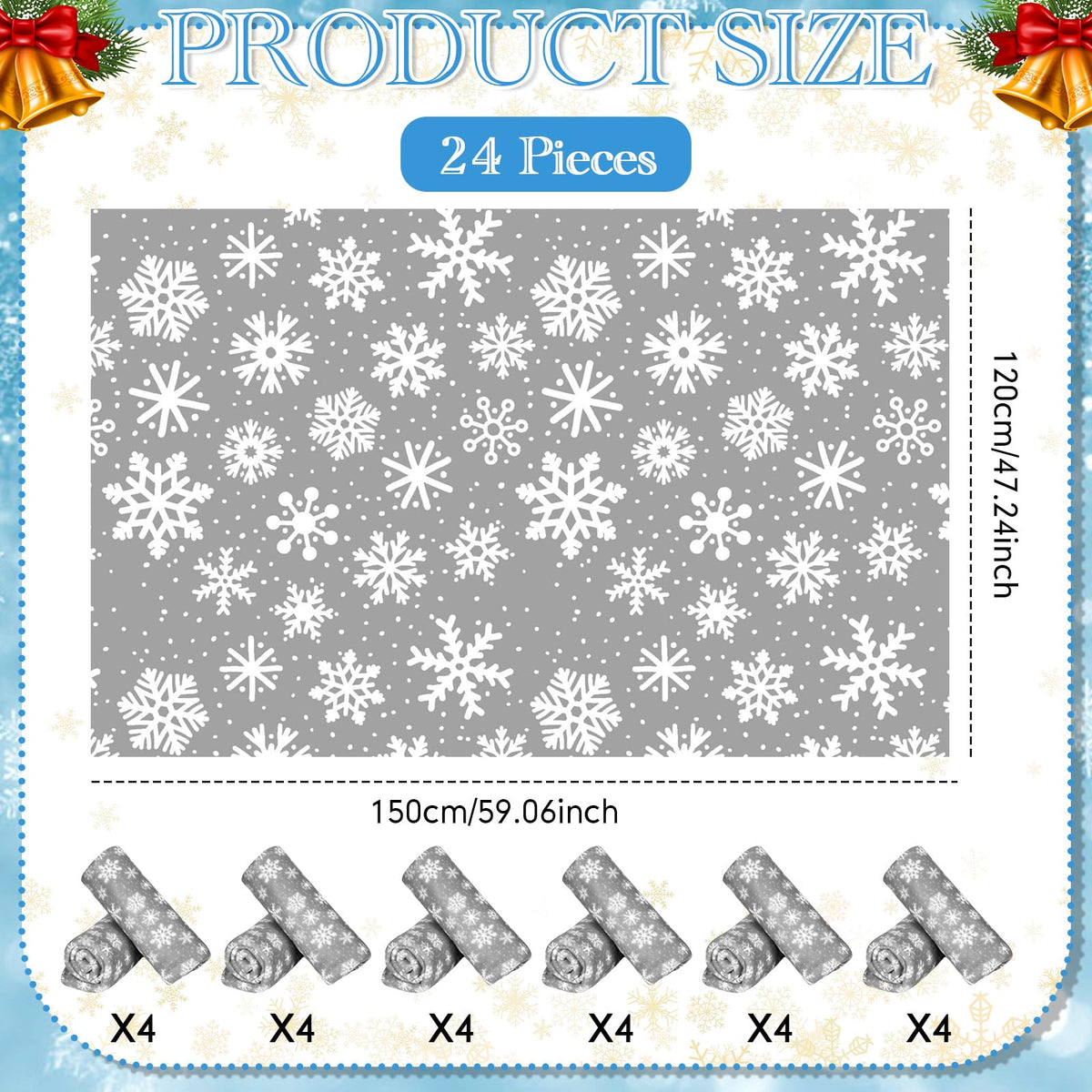 Moukeren 24 Pcs Christmas Snowflake Throw Blanket Bulk, 59 x 47 Inch Xmas Winter Throw Blanket Christmas Warm Soft Cozy Fleece for Home Bedding Couch Chair Gift (Gray)