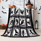 Bird Blanket Halloween Black Gothic Throw Blanket Ultra Soft Retro Hummingbird Blankets Raven Crow Throw Bird Lover Gift Bed Cover Cozy Flannel Fuzzy Plush Couch Cover for Sofa 50" X 60"