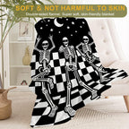 ainori Funny Skull Fleece Throw Blanket 50x60 Inch,Fun Dancing Skeleton Moon Star Checkerboard Decorative Throws,Soft Lightweight Blankets for Halloween Party Room Bedroom,Cozy Gifts for Teens Gamers