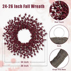 26 Inch Realistic Fall Wreaths for Front Door Outside Autumn Wreath Outdoor Indoors Fall Decorations for Home Thanksgiving Halloween Holiday Decorations Clearance for Wall Porch Door (Wine Red)