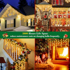 XURISEN 66ft Christmas Lights Decorations Outdoor, 640 LED 8 Modes Curtain Fairy Lights with 120 Drops,Plug in Waterproof Timer Memory Function for Christmas Holiday Wedding Party Decor(Warm White)