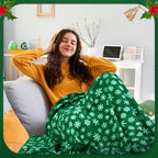 Moukeren 24 Pcs Christmas Snowflake Throw Blanket Bulk, 59 x 47 Inch Xmas Winter Throw Blanket Christmas Warm Soft Cozy Fleece for Home Bedding Couch Chair Gift (Green)