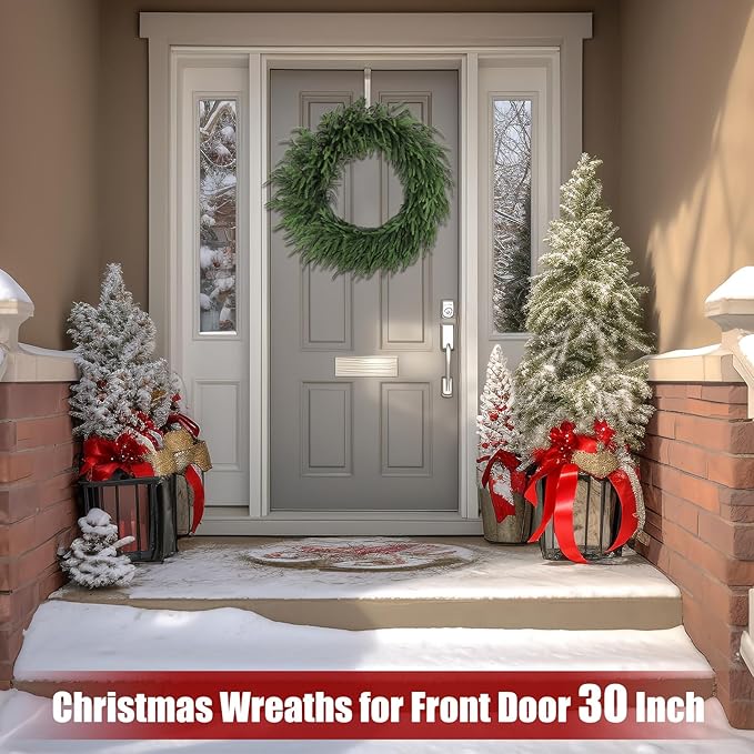 Artgar 30 Inch Christmas Pine Wreath Christmas Wreaths for Front Door, Real Touch Artificial Green Pine Wreath for Home Indoor Outdoor Wall Window Porch Farmhouse Winter Decor